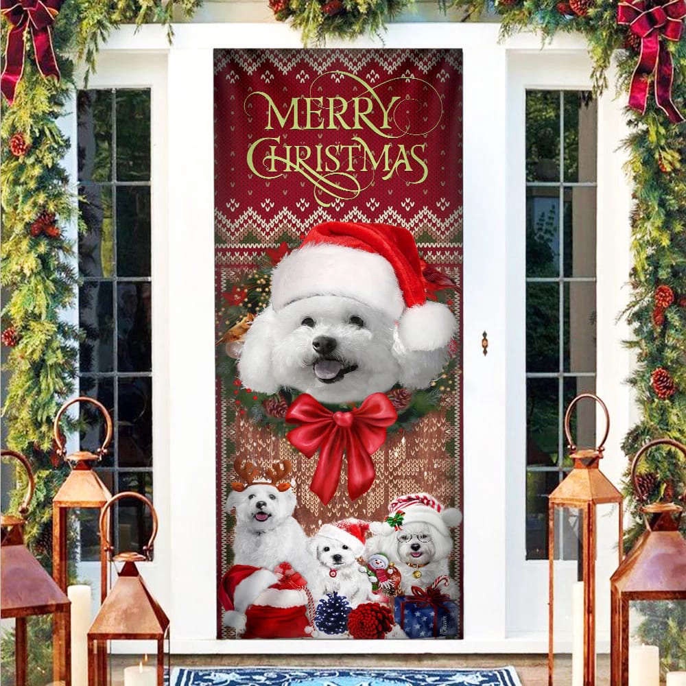 Bichon Frise With Christmas Begins Door Cover, Front Door Christmas Cover, Gift For Decor, Christmas Gift