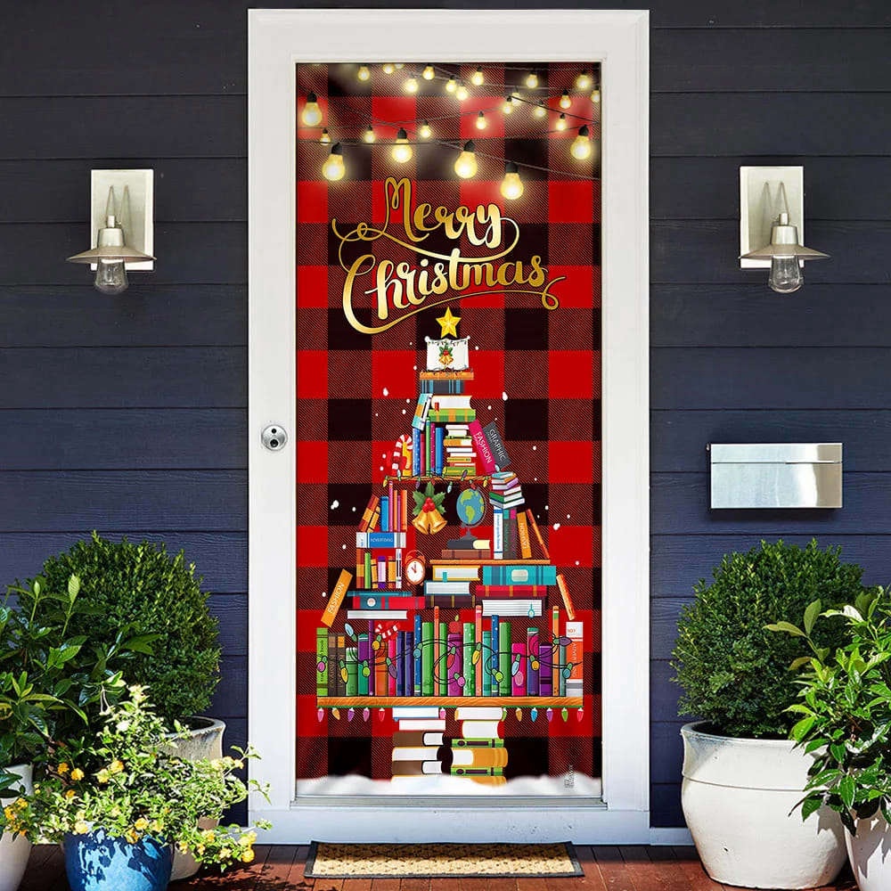 Book Christmas Tree Door Cover, Merry Christmas, Front Door Christmas Cover, Christmas Gift