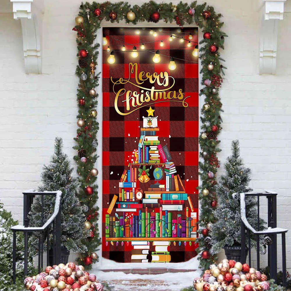 Book Christmas Tree Door Cover, Merry Christmas, Front Door Christmas Cover, Christmas Gift