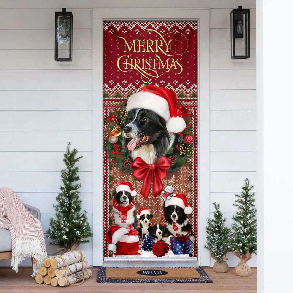 Border Collie with Christmas Begins Door Cover, Front Door Christmas Cover, Gift For Decor, Christmas Gift
