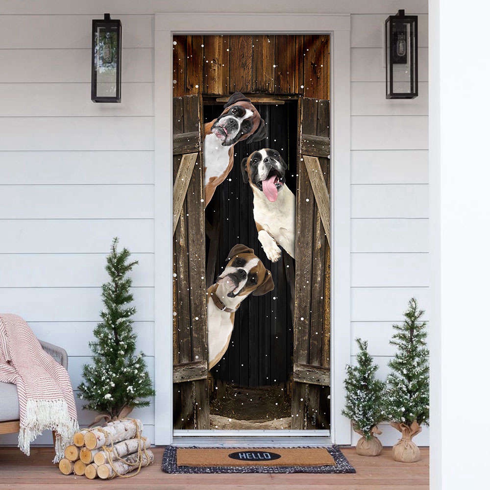Boxer Happy Farmhouse Door Cover, Xmas Gifts For Pet Lovers, Christmas Gift For Decor, Christmas Gift
