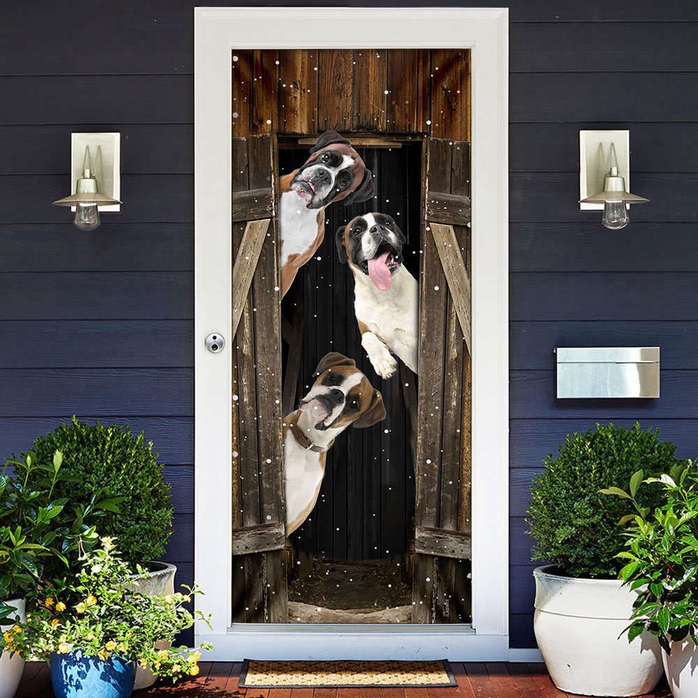 Boxer Happy Farmhouse Door Cover, Xmas Gifts For Pet Lovers, Christmas Gift For Decor, Christmas Gift