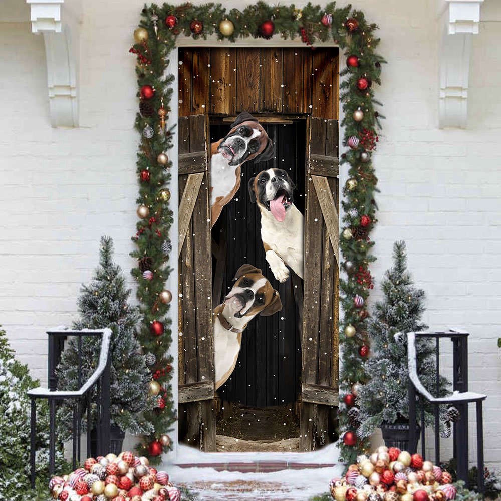 Boxer Happy Farmhouse Door Cover, Xmas Gifts For Pet Lovers, Christmas Gift For Decor, Christmas Gift