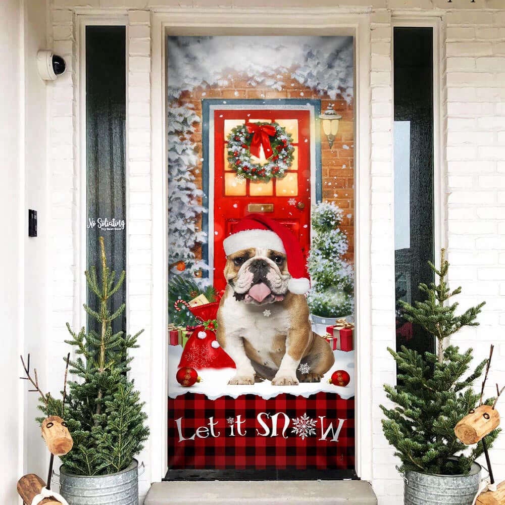 Bulldog Door Cover, Let It Snow Christmas Door Cover, Gift For Decor, Christmas Gift