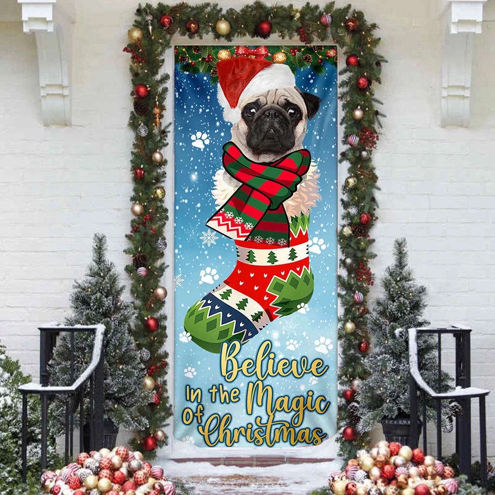 Bulldog In Sock Door Cover, Believe In The Magic Of Christmas Door Cover, Gift For Decor, Christmas Gift