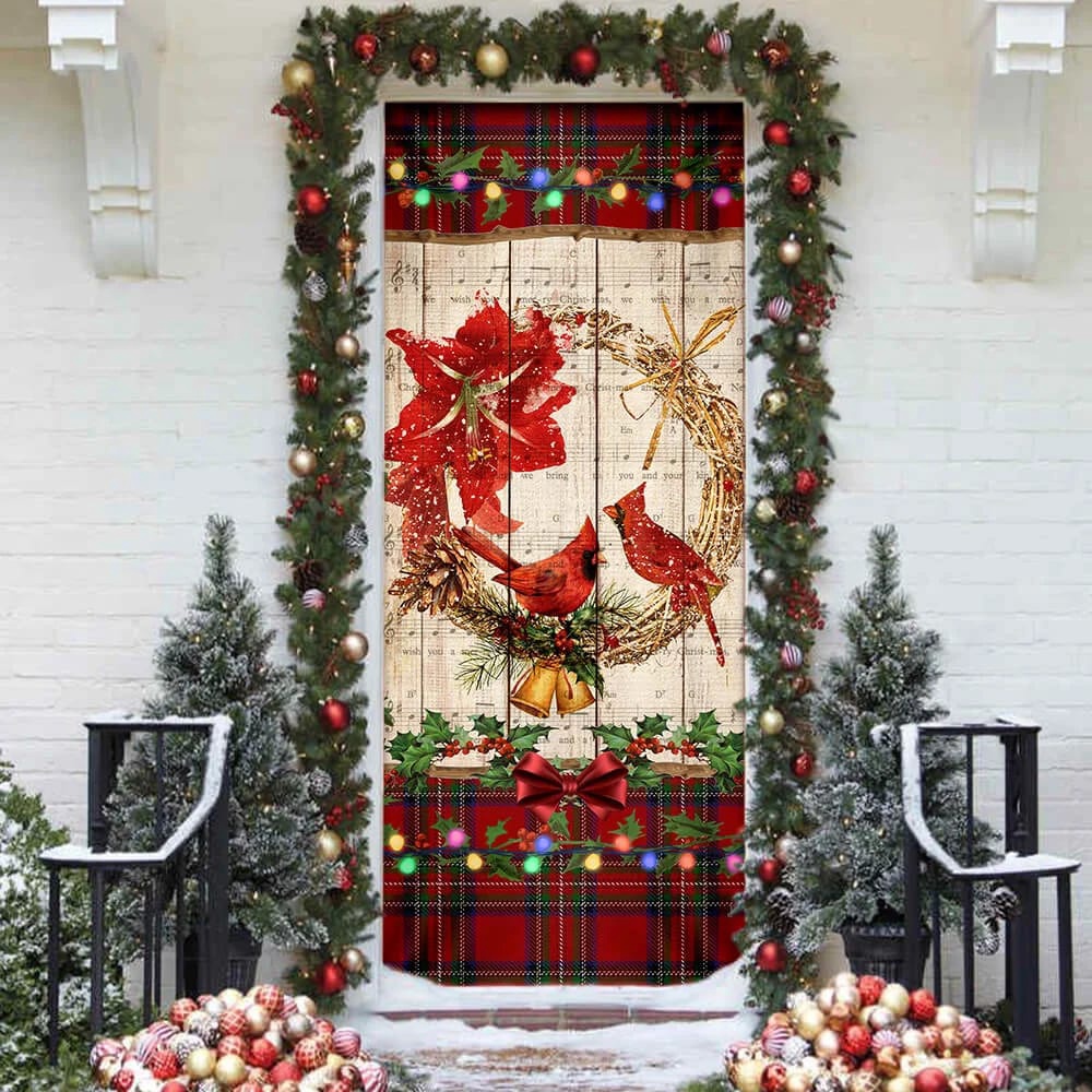 Cardinal Merry Christmas Door Cover, Cardinal Christmas Decor, Unique Gifts Doorcover, Christmas Gift