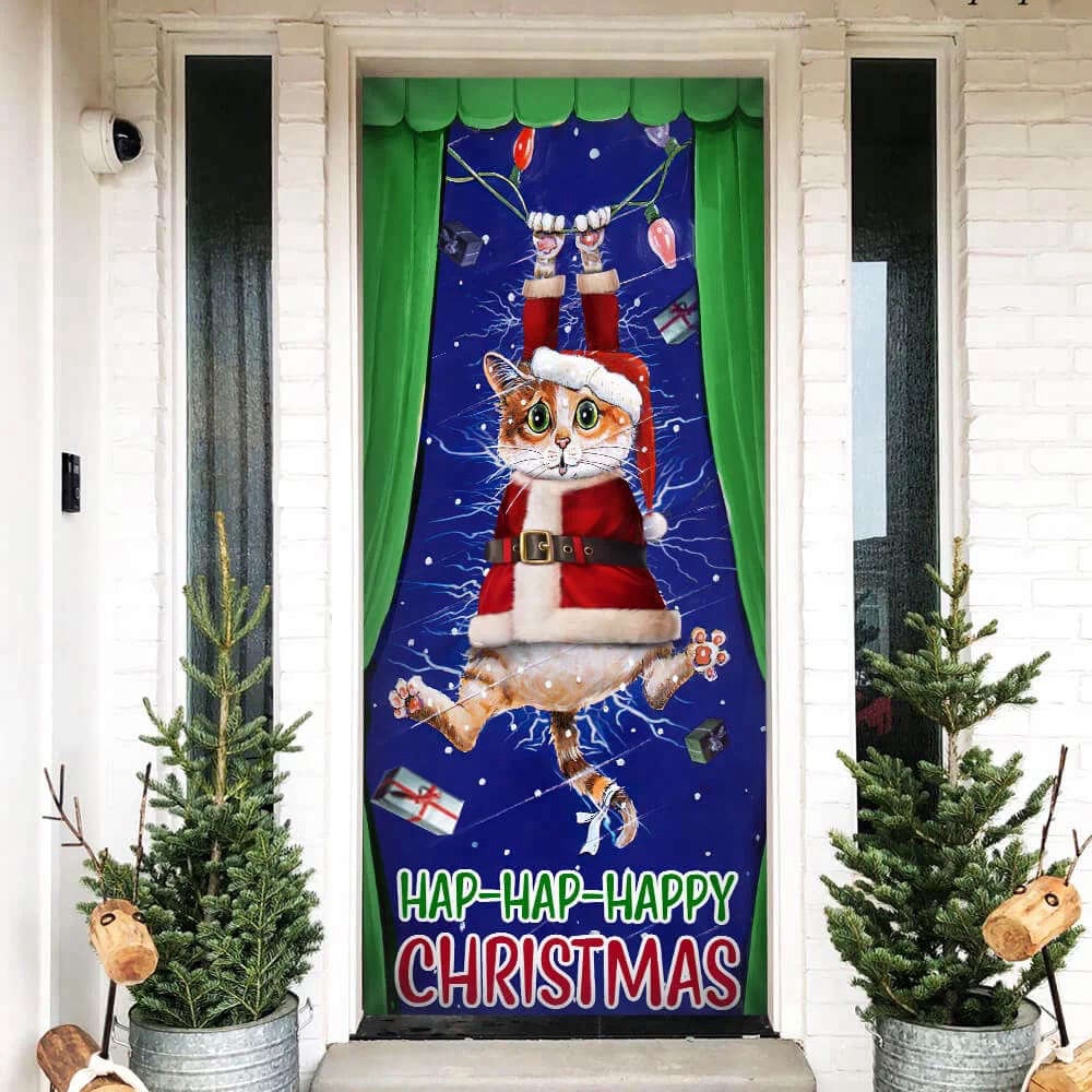 Cat Door Cover Happy Christmas, Front Door Christmas Cover, Gift For Decor, Christmas Gift