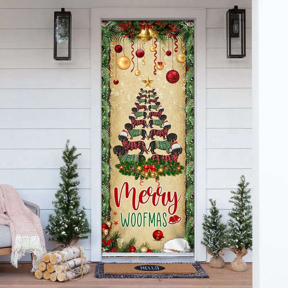 Christmas Dachshunds Tree Door Cover, Door Christmas Cover, Gift For Christmas, Christmas Gift