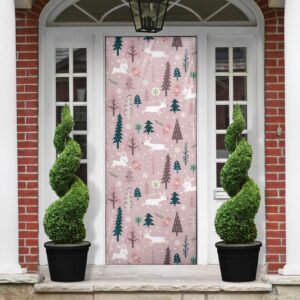 Christmas Decor Background Pink Color Door Cover,&hellip;