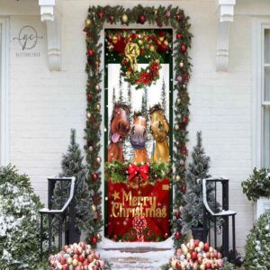 Christmas Horse Door Cover, Funny Christmas Horses&hellip;