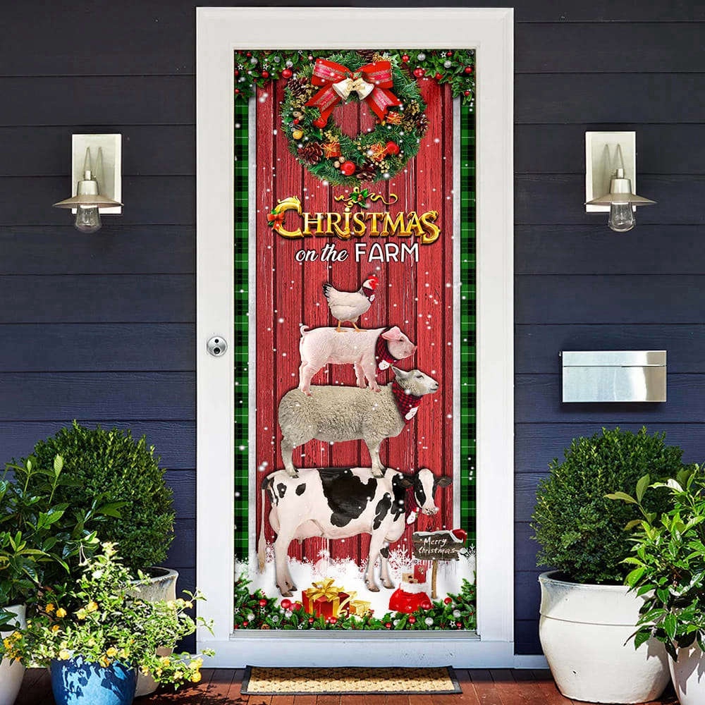 Christmas On The Farm Cattle Door Cover, Door Christmas Cover, Gift For Christmas, Christmas Gift