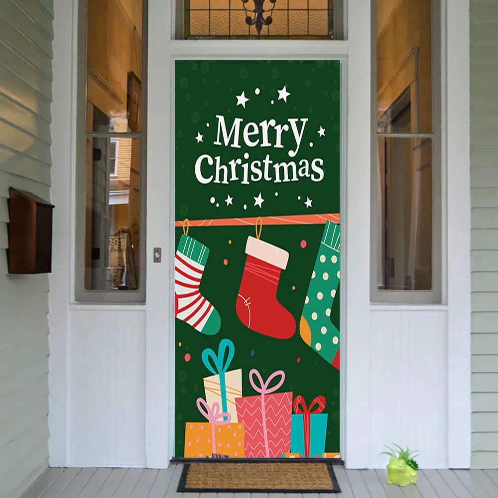 Christmas Stockings Door Decor, Christmas Door Covers, Christmas Gift For Family, Christmas Gift