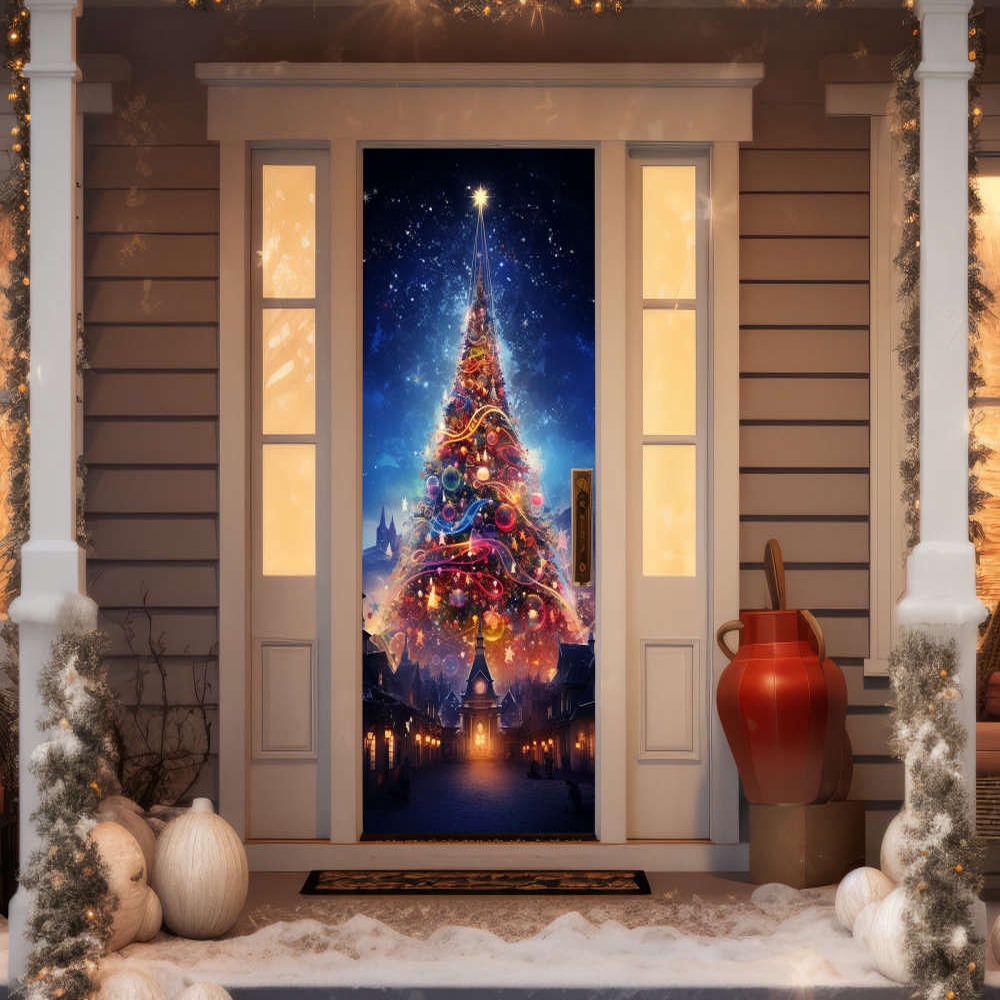 Christmas Theme For Front Door Cover, Christmas Door Covers, Gift For Family, Christmas Gift