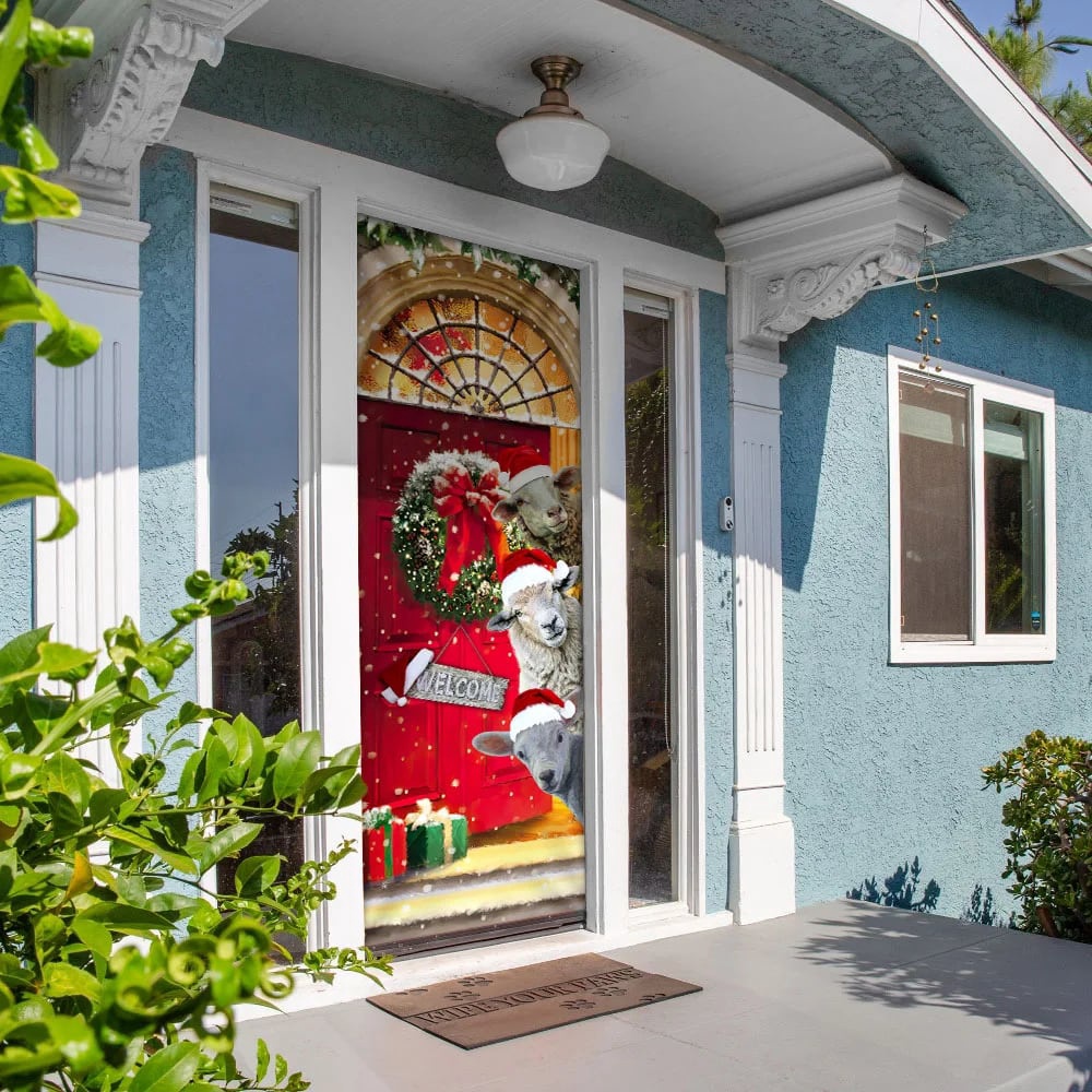 Christmas With My Herd Sheep Cattle Farmer Door Cover, Christmas Outdoor Decoration, Unique Gifts Doorcover, Christmas Gift