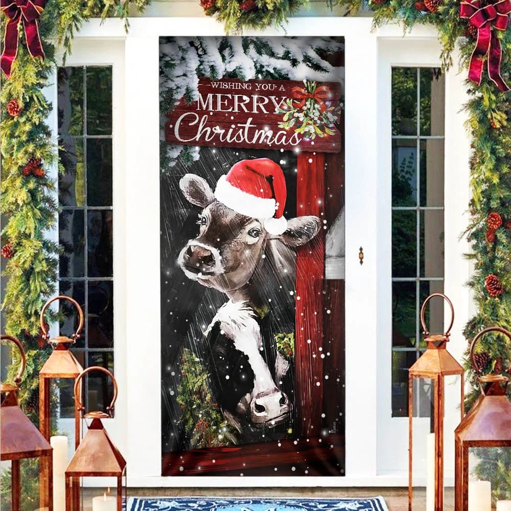Cow Cattle Door Cover, Merry Christmas Door Cover, Door Christmas Cover, Cow Lover Gifts, Christmas Gift