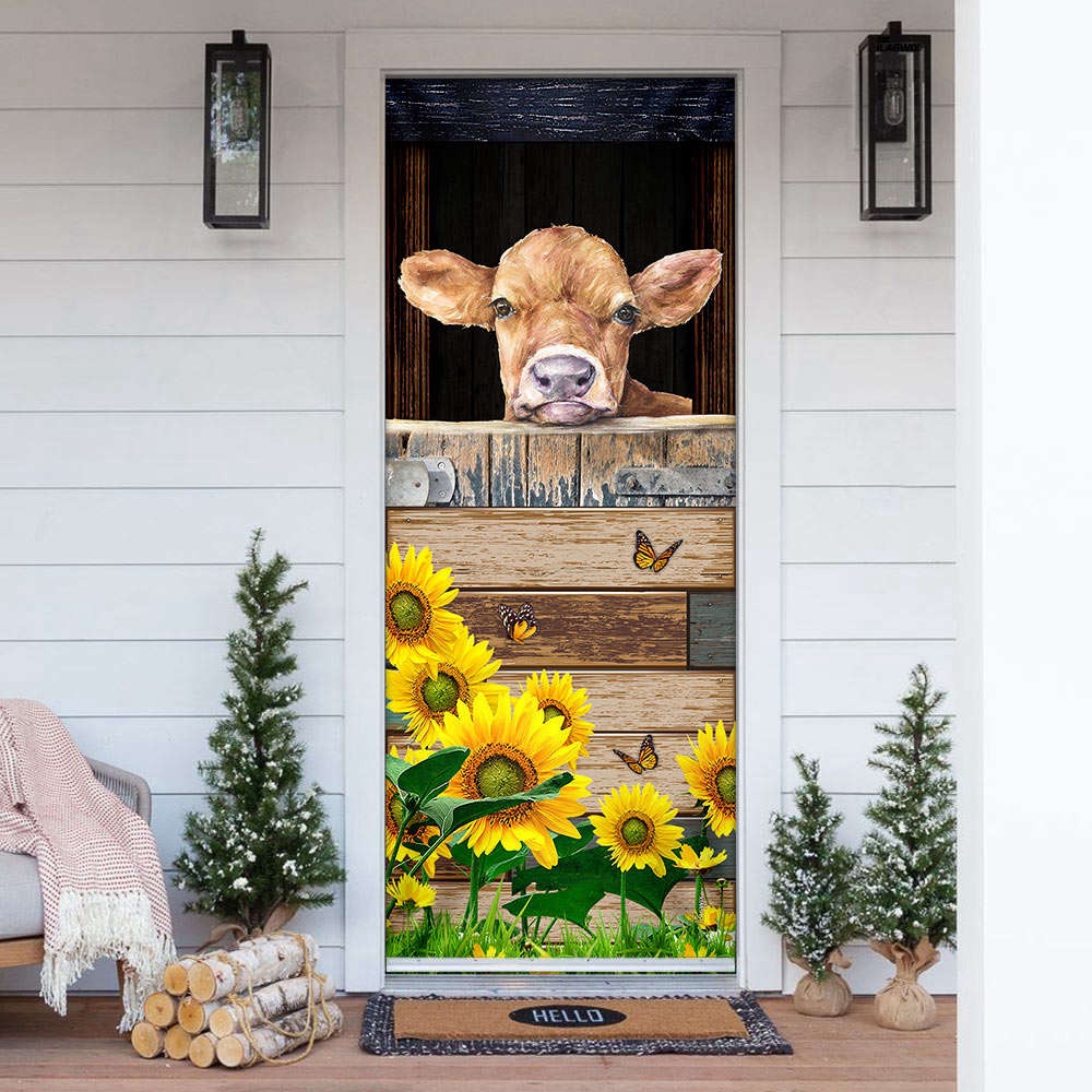 Cow Sunflower Door Cover, Xmas Gifts For Pet Lovers, Christmas Gift For Friends, Christmas Gift