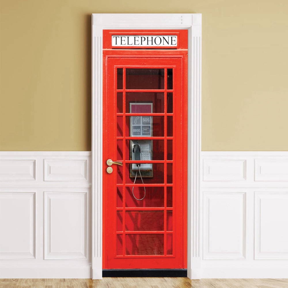 Door Wall Fridge Sticker London Phone Door Cover, Phone Box Peel Gift For Christmas, Christmas Gift