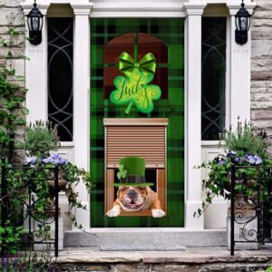 English Bulldog Lucky green Patrick’s shamrock Door&hellip;