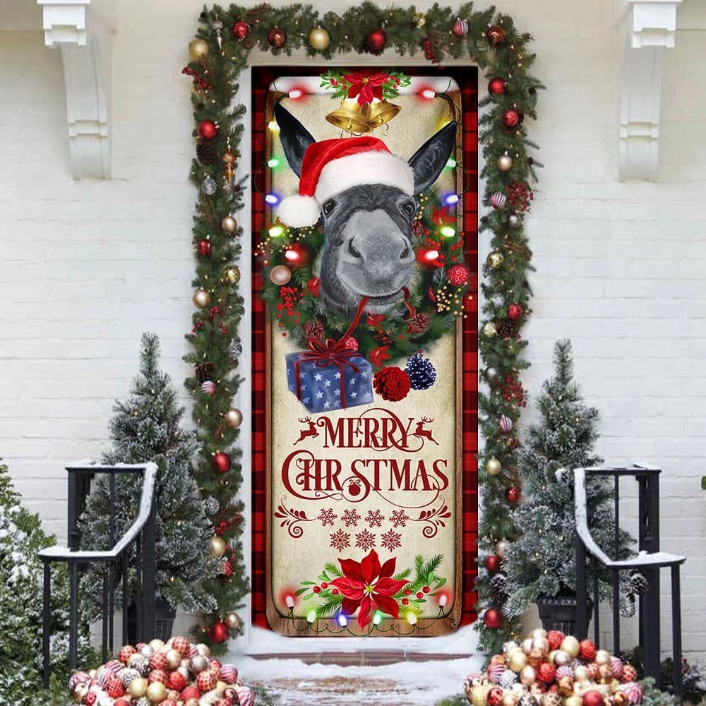 Farm Cattle Donkey Merry Christmas Door Cover, Unique Gifts Doorcover, Christmas Gift