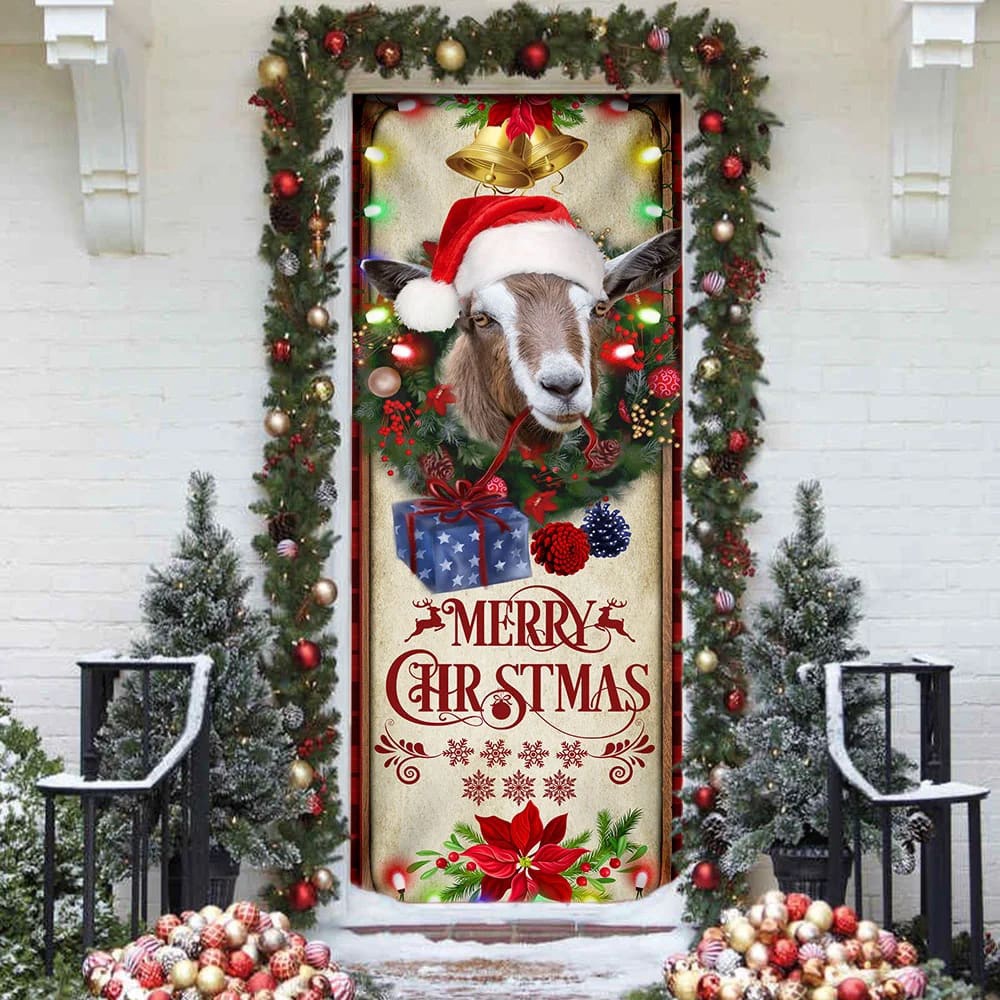 Farm Cattle Goat Merry Christmas Door Cover, Unique Gifts Doorcover, Holiday Decor, Christmas Gift