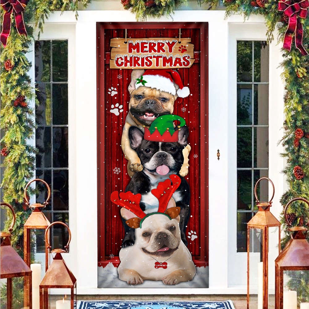 Frenchie Merry Christmas Door Cover- Xmas Gifts For Pet Lovers, Christmas Gift, Christmas Gift