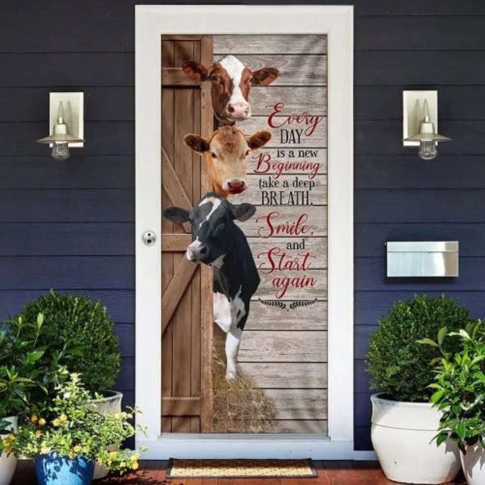 Funny Cows Everyday Is A New Beginning Door Cover For Christmas Day, Christmas Gift Funny Cows Everyday Is A New Beginning Door Cover For Christmas Day, Christmas Gift