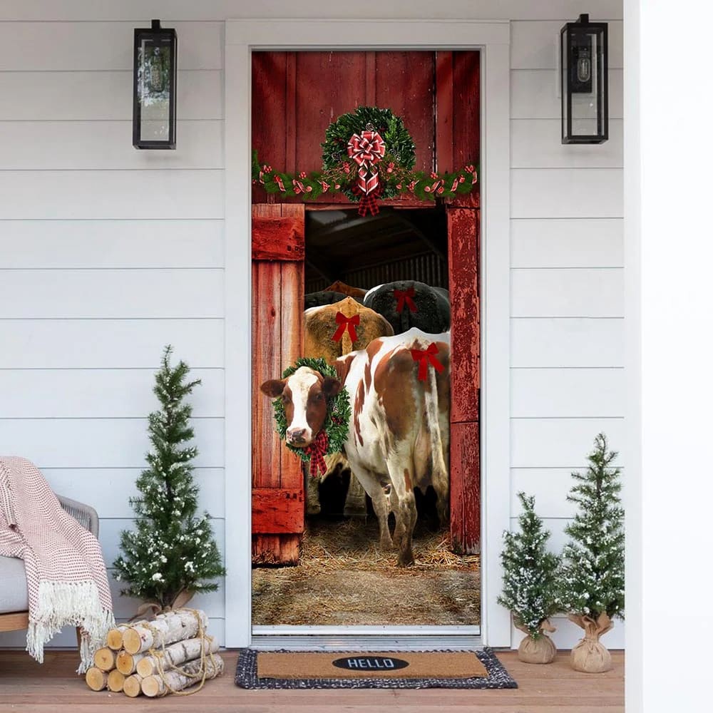 Funny Family Cattle Door Cover, Unique Gifts Doorcover, Christmas Gift For Friends, Christmas Gift