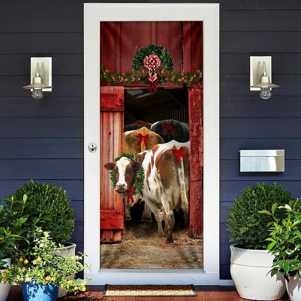 Funny Family Cattle Door Cover, Unique Gifts Doorcover, Christmas Gift For Friends, Christmas Gift