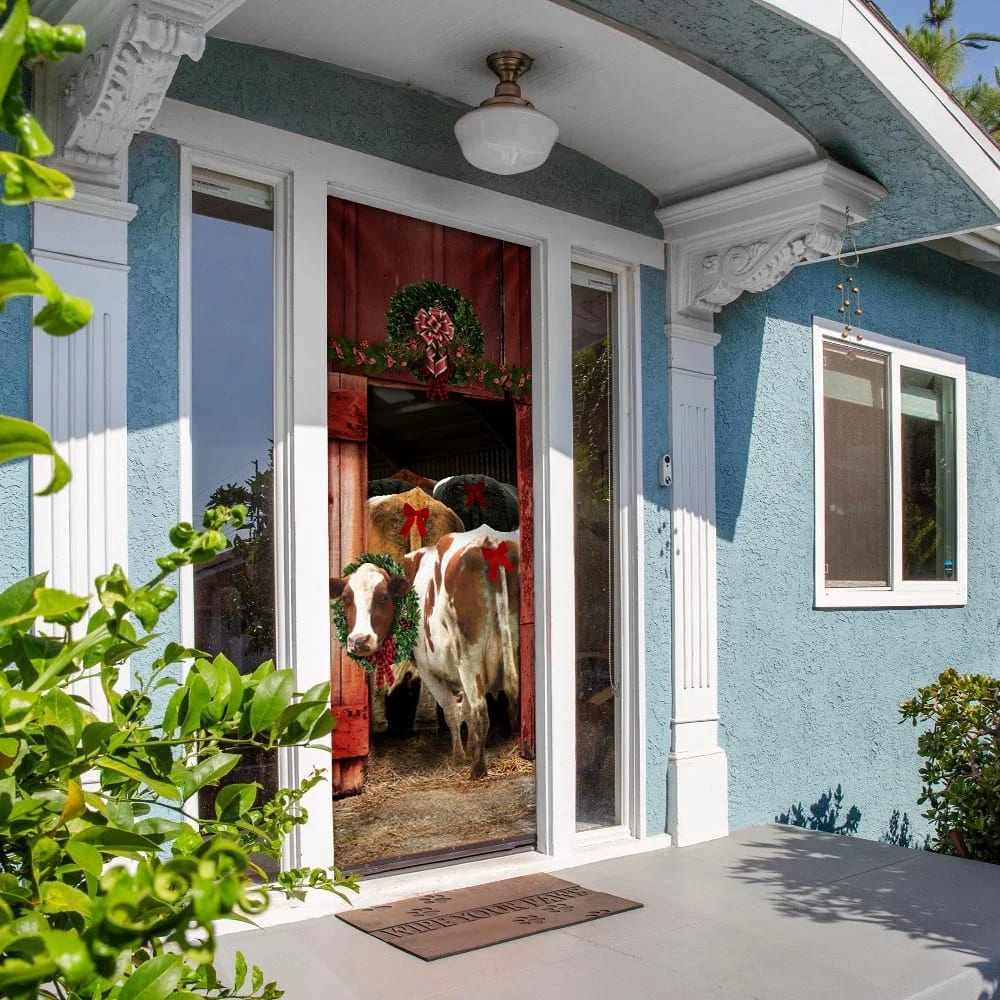 Funny Family Cattle Door Cover, Unique Gifts Doorcover, Christmas Gift For Friends, Christmas Gift
