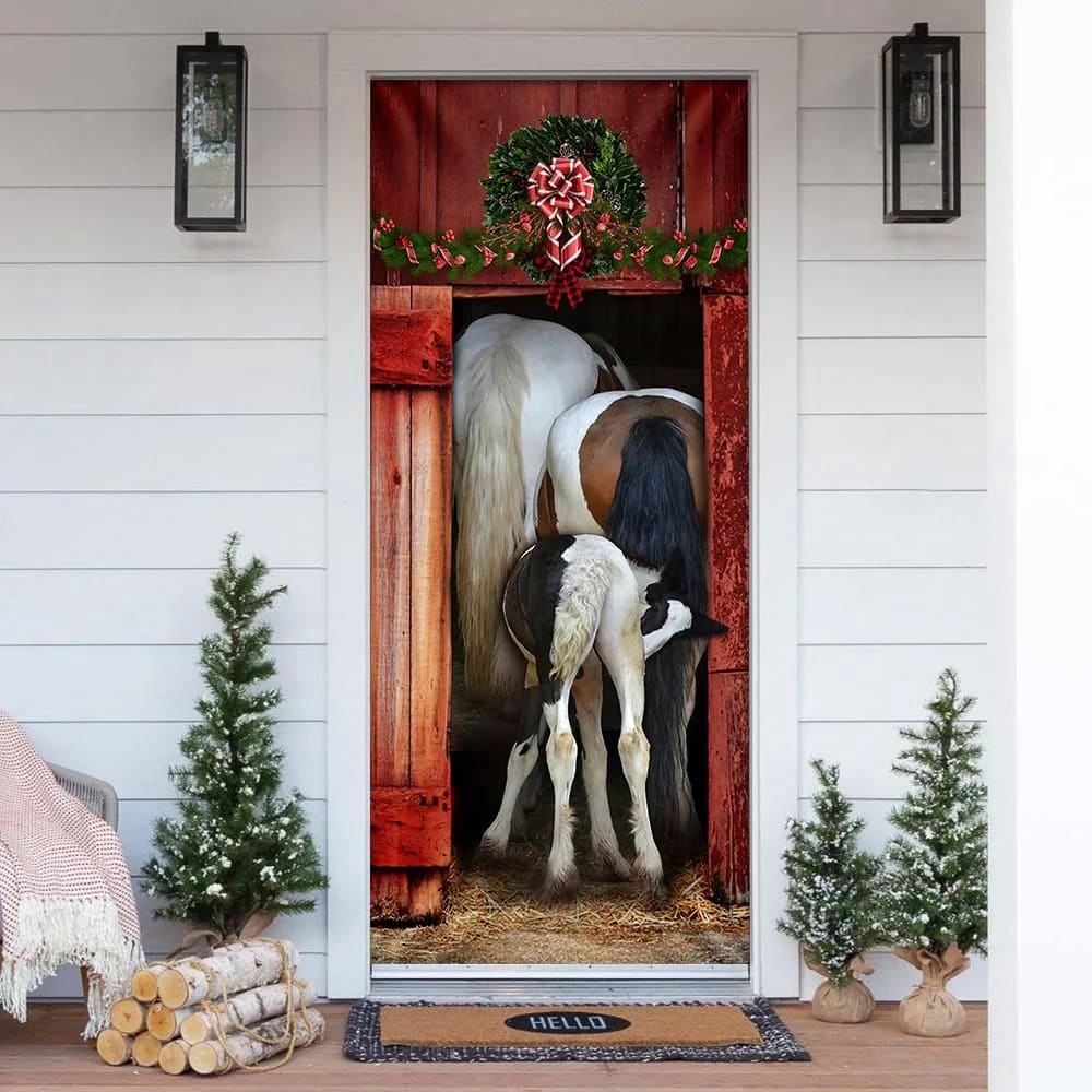 Funny Family Horse Door Cover, Unique Gifts Doorcover, Christmas Gift For Friends, Christmas Gift Funny Family Horse Door Cover, Unique Gifts Doorcover, Christmas Gift For Friends, Christmas Gift