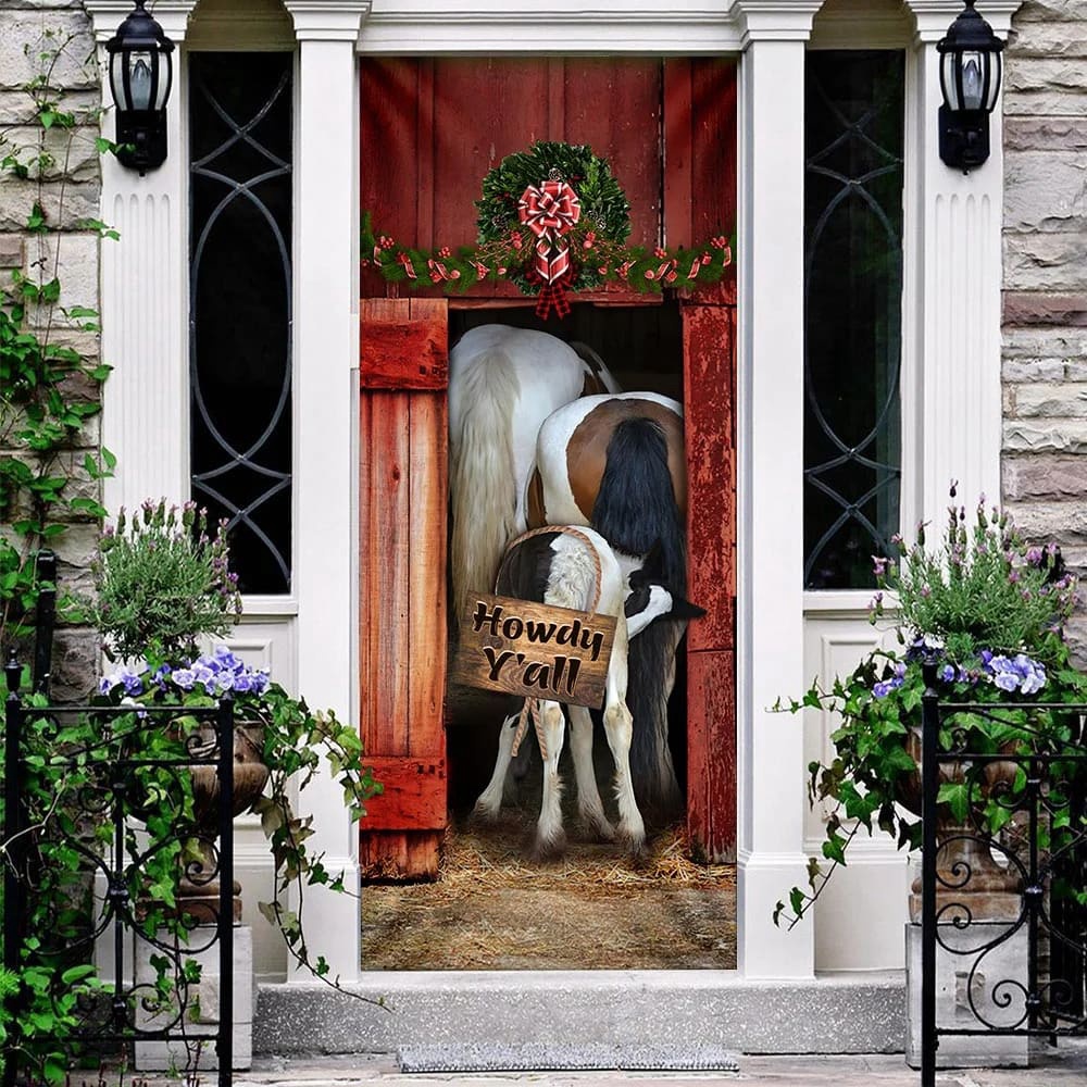 Funny Horse Howdy Y’all Door Cover, Unique Gifts Doorcover, Holiday Decor, Christmas Gift