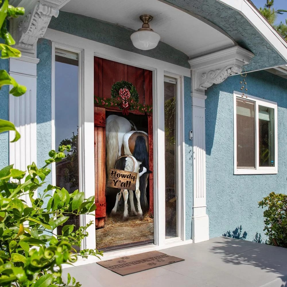 Funny Horse Howdy Y’all Door Cover, Unique Gifts Doorcover, Holiday Decor, Christmas Gift