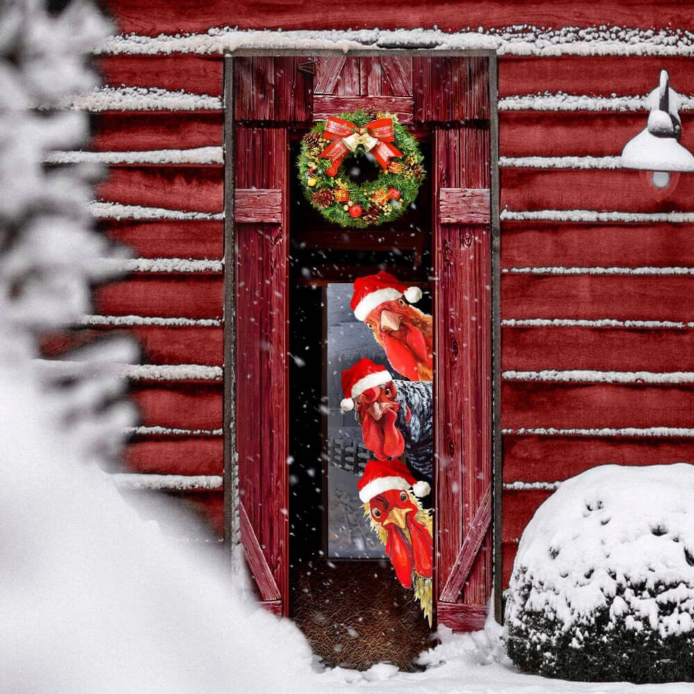 Funny Rooster Chicken Merry Christmas Door Cover, Unique Gifts Doorcover, Christmas Gift Funny Rooster Chicken Merry Christmas Door Cover, Unique Gifts Doorcover, Christmas Gift