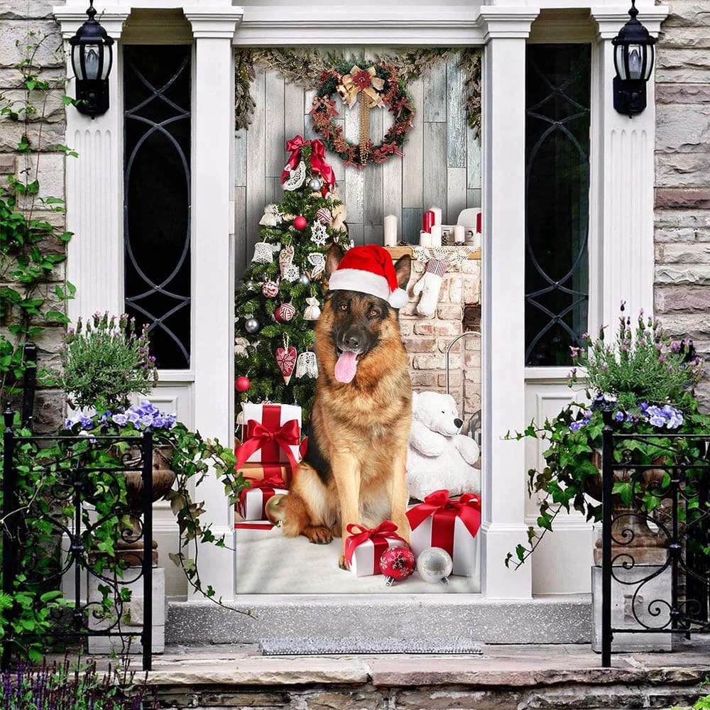 German Shepherd Christmas Door Cover, Christmas Outdoor Decoration, Christmas Gift