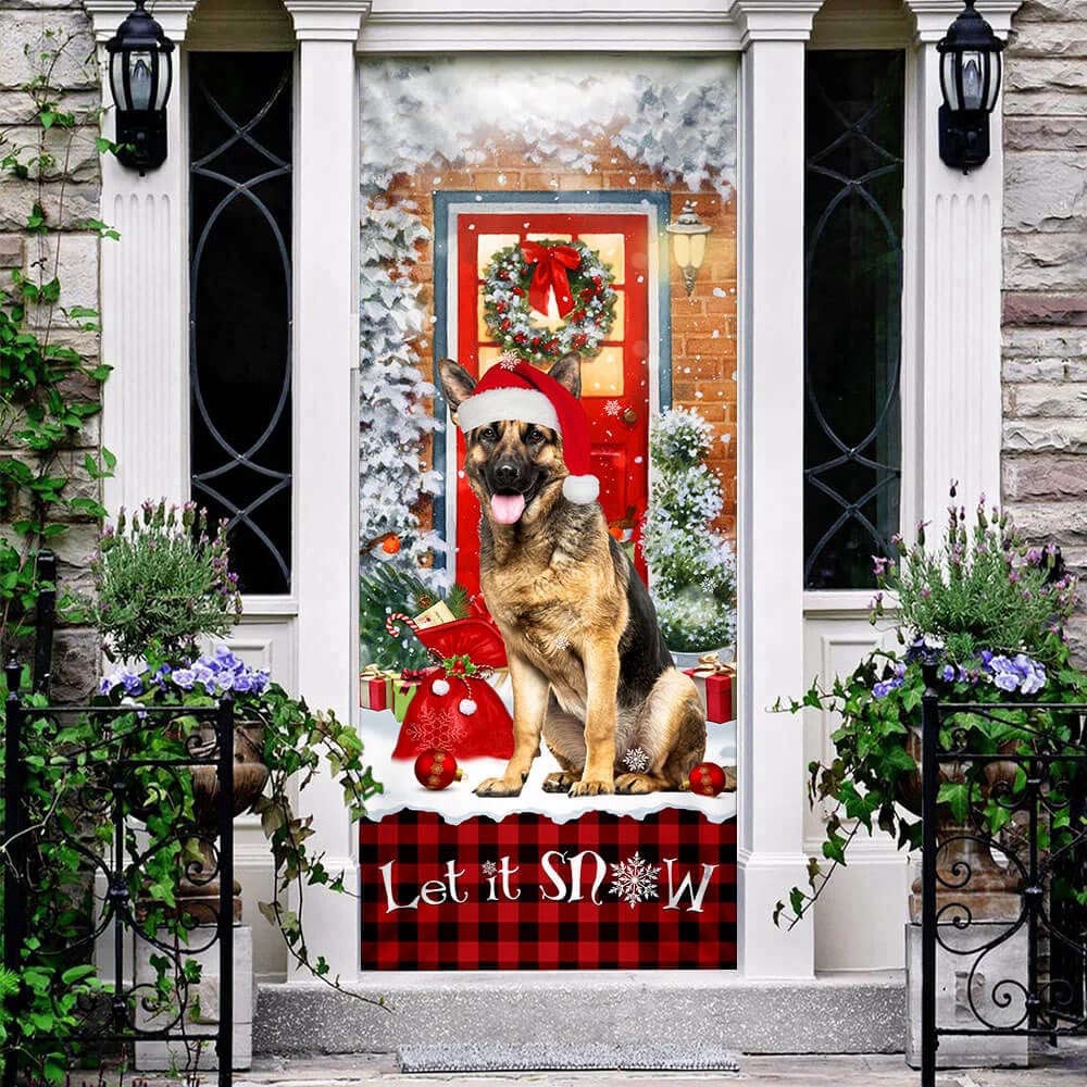 German Shepherd Door Cover, Let It Snow Christmas Door Cover, Christmas Outdoor Decoration, Christmas Gift