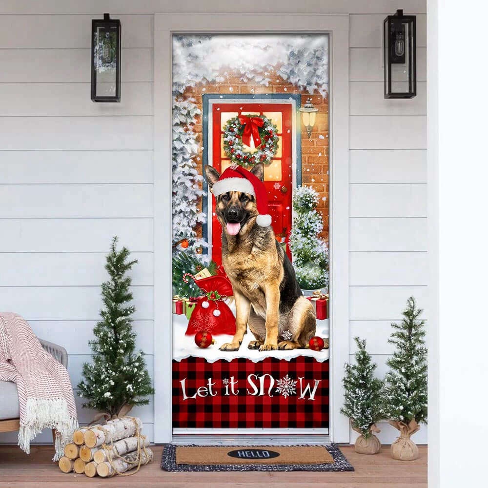 German Shepherd Door Cover, Let It Snow Christmas Door Cover, Christmas Outdoor Decoration, Christmas Gift