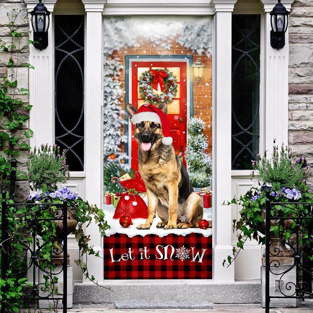 German Shepherd Door Cover, Let It Snow Christmas Door Cover, Xmas Outdoor Decoration, Gifts For Dog Lovers, Christmas Gift