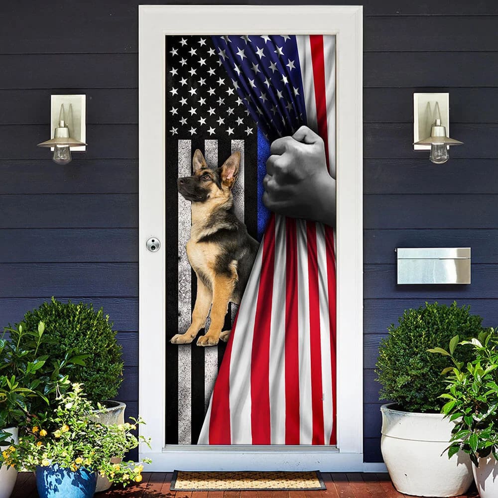 German Shepherd The Thin Blue Line Door Cover, Xmas Outdoor Decoration, Gifts For Dog Lovers, Christmas Gift