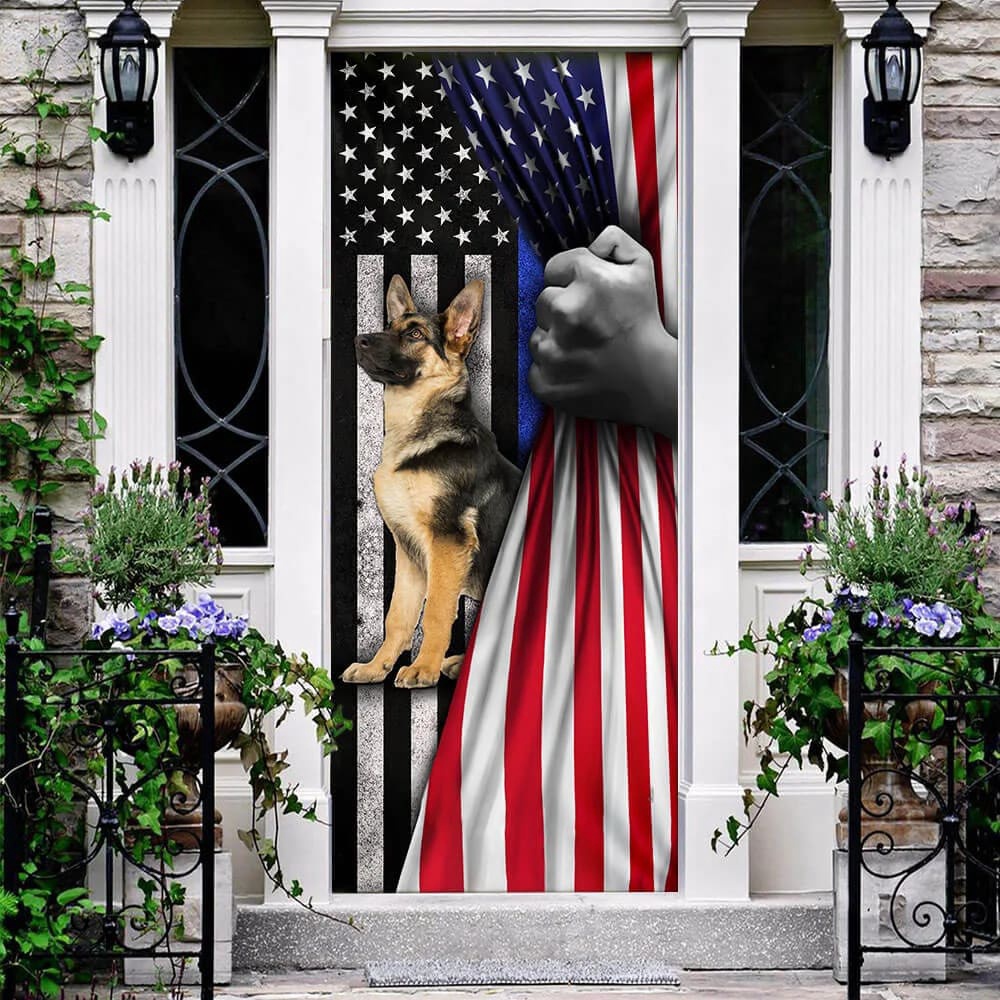 German Shepherd The Thin Blue Line Door Cover, Xmas Outdoor Decoration, Gifts For Dog Lovers, Christmas Gift