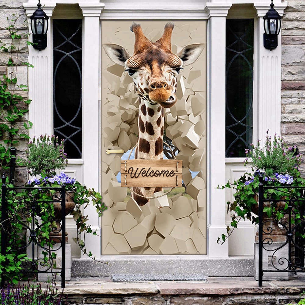 Giraffe Welcome Pattern Door Cover, Perfect Gift for Giraffe Lovers, Christmas Gift Giraffe Welcome Pattern Door Cover, Perfect Gift for Giraffe Lovers, Christmas Gift
