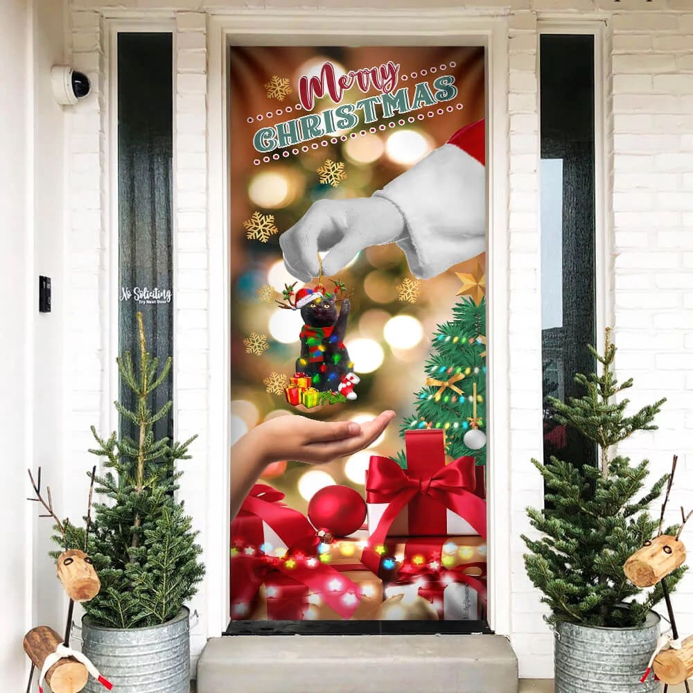 Give Black Cat Dog Door Cover, Christmas Door Cover, Christmas Gift Give Black Cat Dog Door Cover, Christmas Door Cover, Christmas Gift