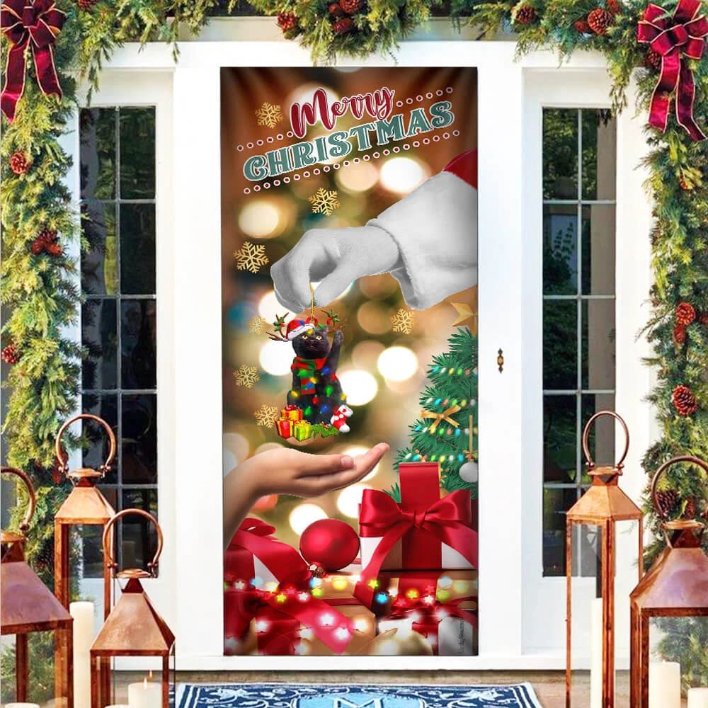 Give Black Cat Dog Door Cover, Christmas Door Cover, Christmas Gift Give Black Cat Dog Door Cover, Christmas Door Cover, Christmas Gift