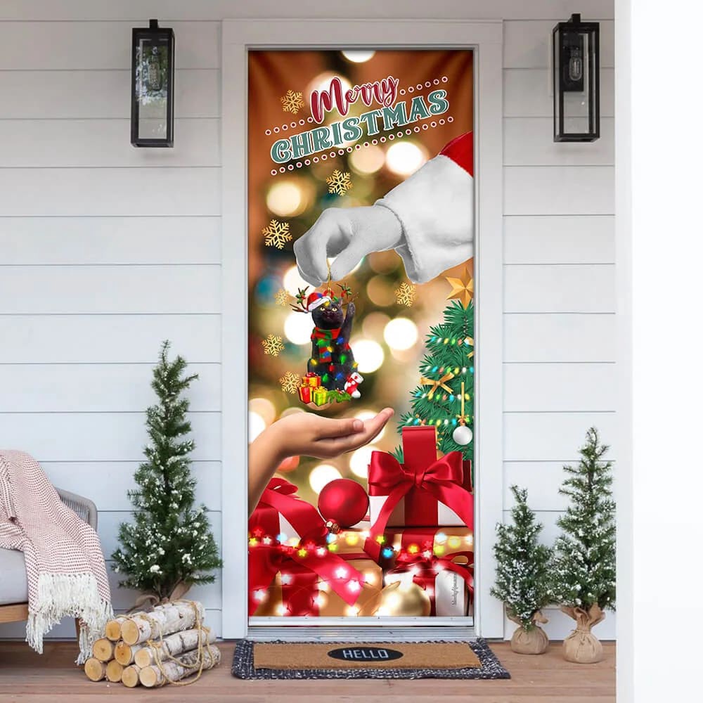 Give Black Cat Dog Door Cover, Christmas Door Cover, Christmas Gift Give Black Cat Dog Door Cover, Christmas Door Cover, Christmas Gift