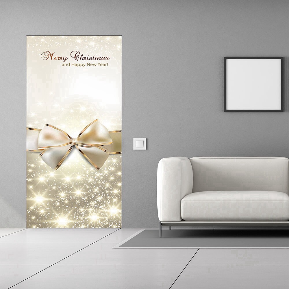 Golden Bow Christmas Door Cover, Christmas Door Covers, Gift For Family, Christmas Gift