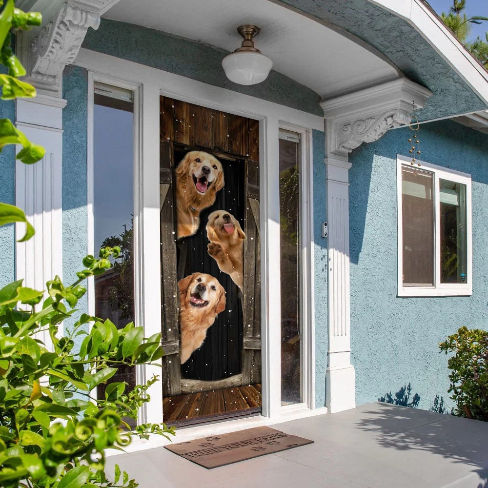 Golden Retriever Happy Farmhouse Door Cover, Xmas Outdoor Decoration, Gifts For Dog Lovers, Christmas Gift