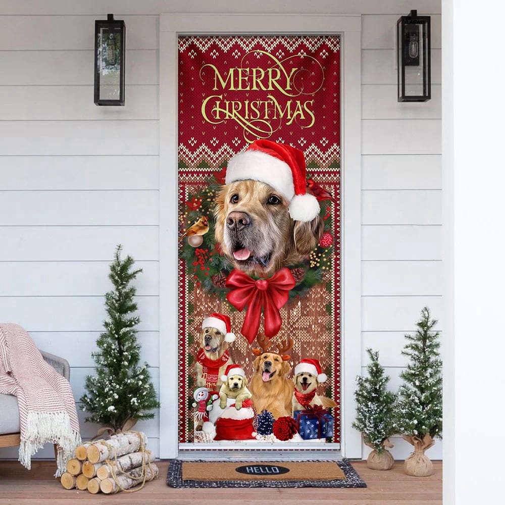 Golden Retriever Happy House Christmas Door Cover, Christmas Outdoor Decoration, Christmas Gift