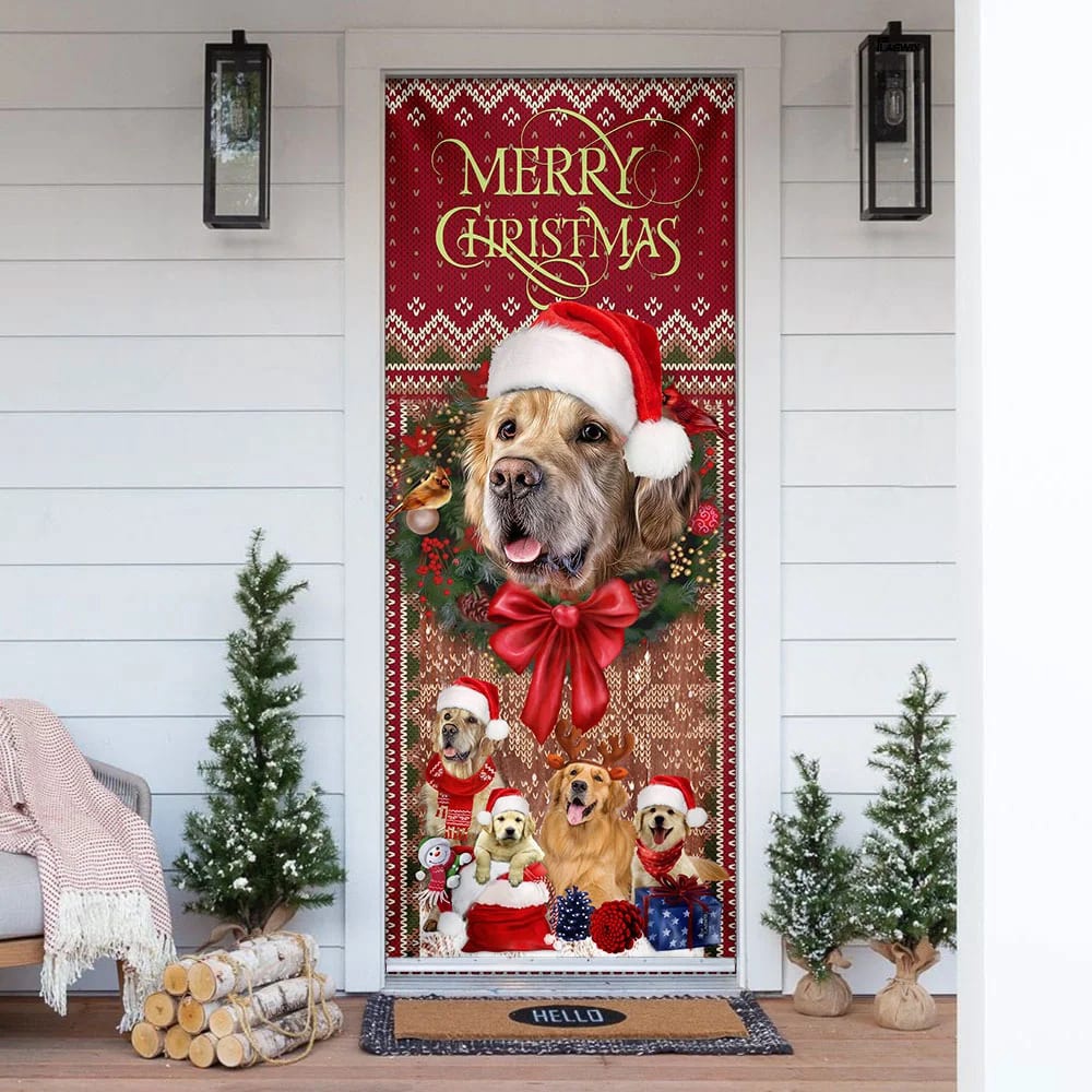 Golden Retriever Happy House Christmas Door Cover, Xmas Outdoor Decoration, Gifts For Dog Lovers, Christmas Gift