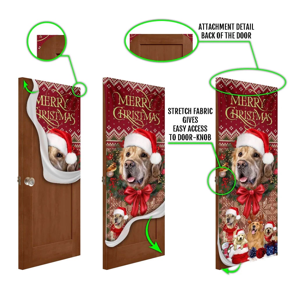 Golden Retriever Happy House Christmas Door Cover, Xmas Outdoor Decoration, Gifts For Dog Lovers, Christmas Gift