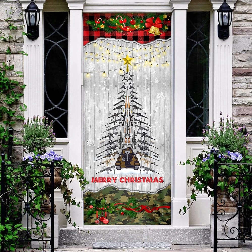 Gun Christmas Tree Door Cover, Christmas Outdoor Decoration, Christmas Gift