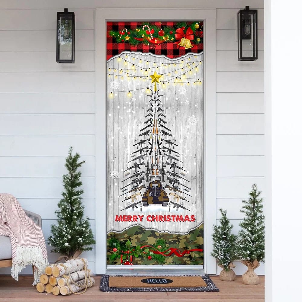 Gun Christmas Tree Door Cover, Unique Gifts Doorcover, Housewarming Gifts, Christmas Gift